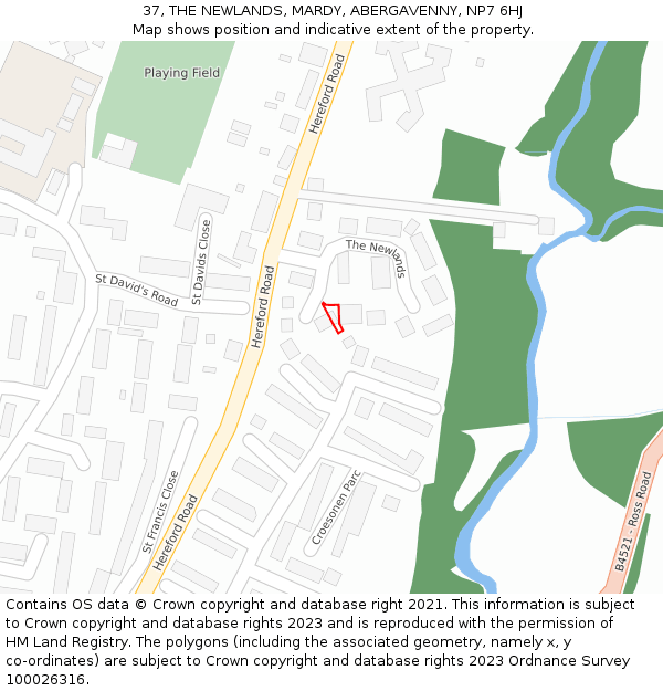 37, THE NEWLANDS, MARDY, ABERGAVENNY, NP7 6HJ: Location map and indicative extent of plot