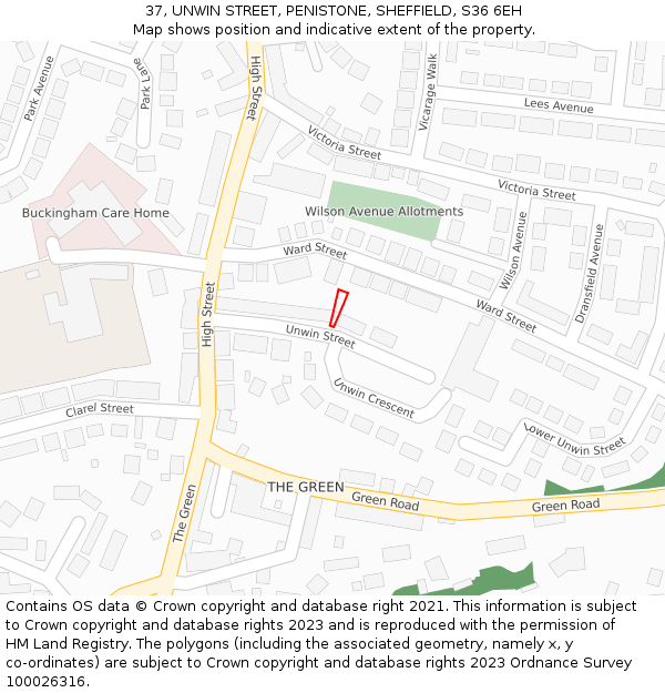 37, UNWIN STREET, PENISTONE, SHEFFIELD, S36 6EH: Location map and indicative extent of plot