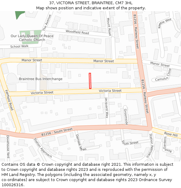 37, VICTORIA STREET, BRAINTREE, CM7 3HL: Location map and indicative extent of plot