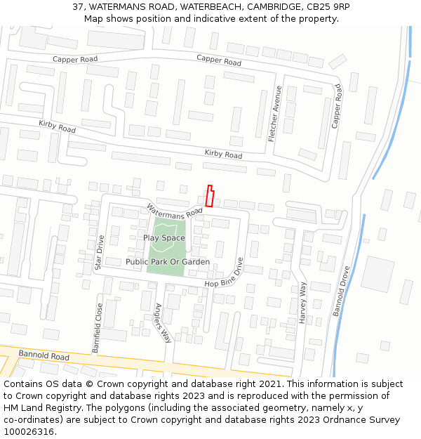 37, WATERMANS ROAD, WATERBEACH, CAMBRIDGE, CB25 9RP: Location map and indicative extent of plot