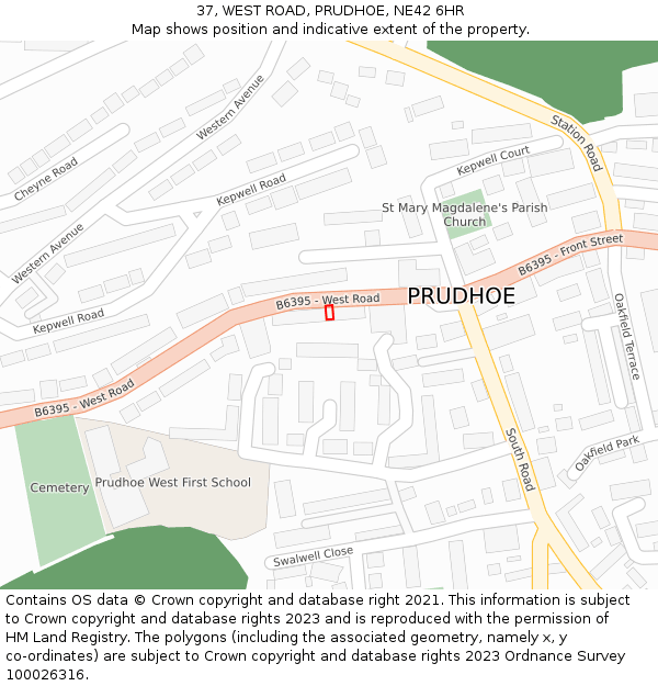 37, WEST ROAD, PRUDHOE, NE42 6HR: Location map and indicative extent of plot