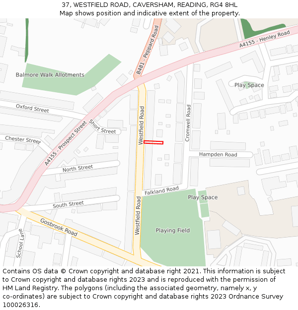 37, WESTFIELD ROAD, CAVERSHAM, READING, RG4 8HL: Location map and indicative extent of plot