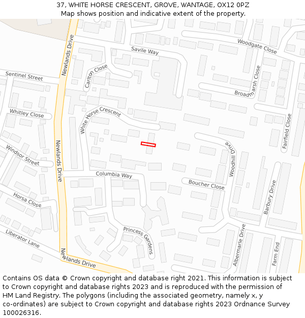 37, WHITE HORSE CRESCENT, GROVE, WANTAGE, OX12 0PZ: Location map and indicative extent of plot