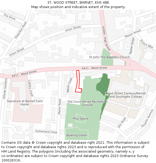 37, WOOD STREET, BARNET, EN5 4BE: Location map and indicative extent of plot