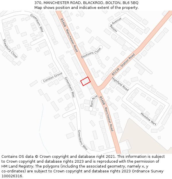 370, MANCHESTER ROAD, BLACKROD, BOLTON, BL6 5BQ: Location map and indicative extent of plot