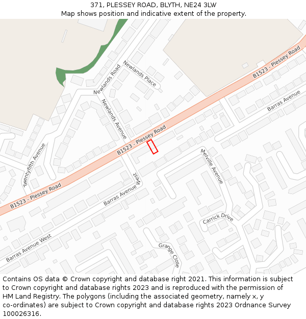 371, PLESSEY ROAD, BLYTH, NE24 3LW: Location map and indicative extent of plot