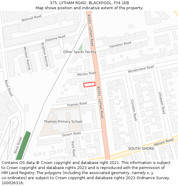 375, LYTHAM ROAD, BLACKPOOL, FY4 1EB: Location map and indicative extent of plot