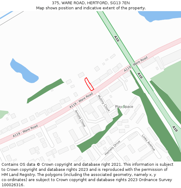 375, WARE ROAD, HERTFORD, SG13 7EN: Location map and indicative extent of plot
