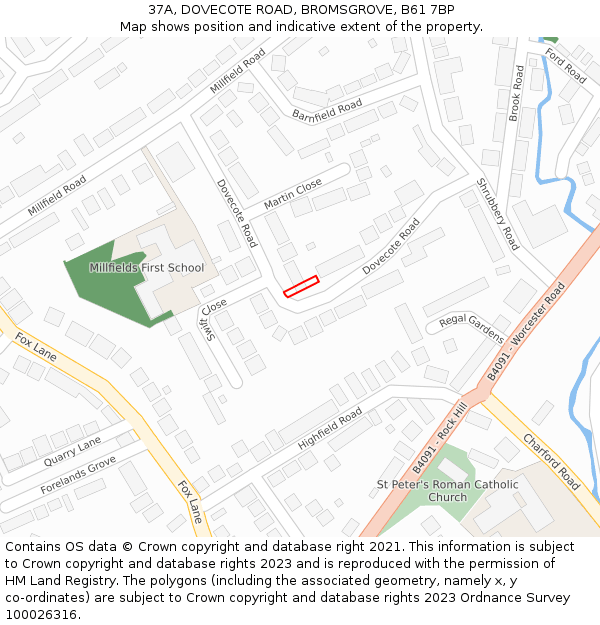 37A, DOVECOTE ROAD, BROMSGROVE, B61 7BP: Location map and indicative extent of plot