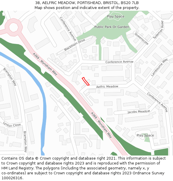 38, AELFRIC MEADOW, PORTISHEAD, BRISTOL, BS20 7LB: Location map and indicative extent of plot