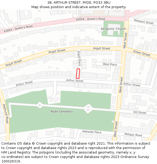 38, ARTHUR STREET, RYDE, PO33 3BU: Location map and indicative extent of plot