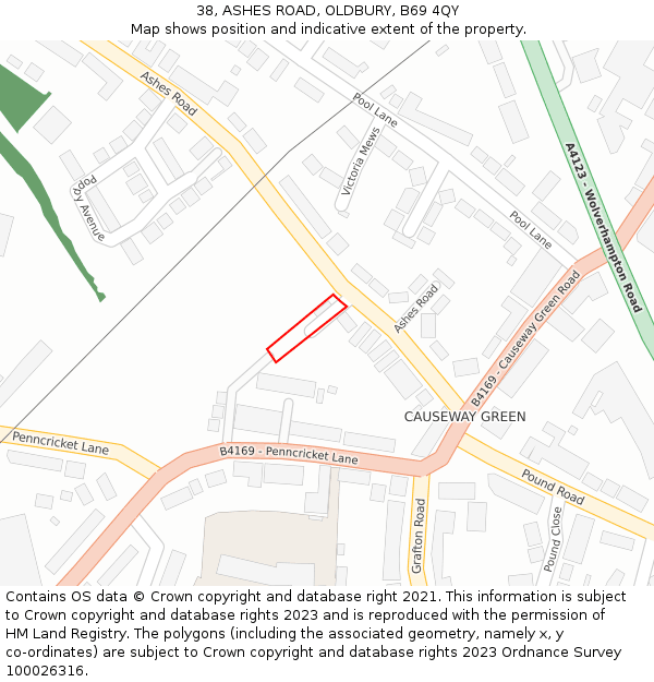 38, ASHES ROAD, OLDBURY, B69 4QY: Location map and indicative extent of plot