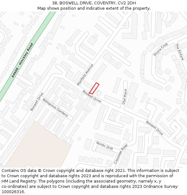 38, BOSWELL DRIVE, COVENTRY, CV2 2DH: Location map and indicative extent of plot