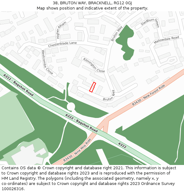 38, BRUTON WAY, BRACKNELL, RG12 0GJ: Location map and indicative extent of plot