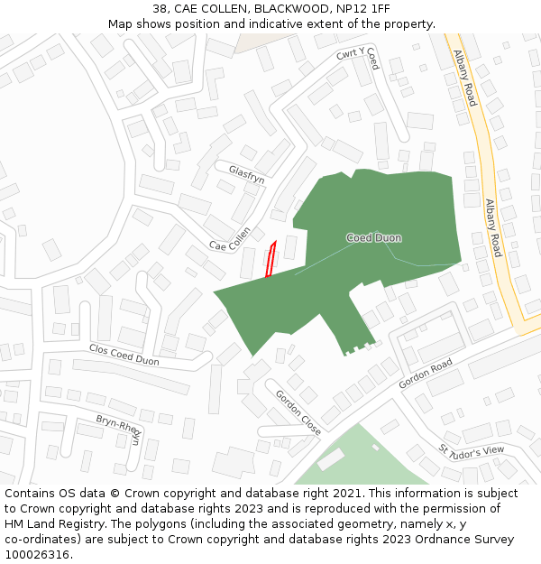 38, CAE COLLEN, BLACKWOOD, NP12 1FF: Location map and indicative extent of plot