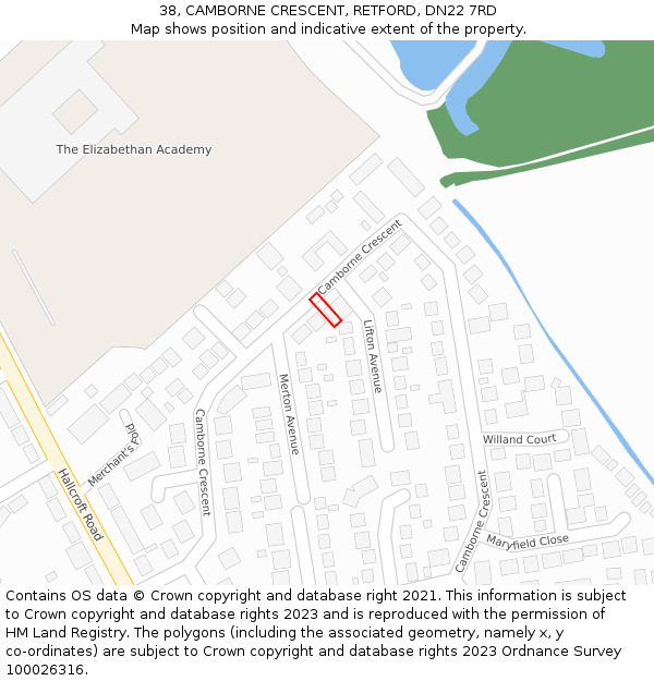 38, CAMBORNE CRESCENT, RETFORD, DN22 7RD: Location map and indicative extent of plot