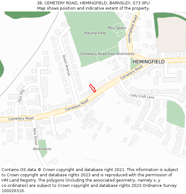 38, CEMETERY ROAD, HEMINGFIELD, BARNSLEY, S73 0PU: Location map and indicative extent of plot
