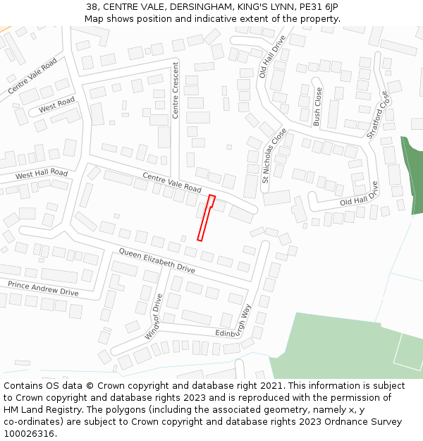38, CENTRE VALE, DERSINGHAM, KING'S LYNN, PE31 6JP: Location map and indicative extent of plot