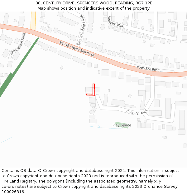 38, CENTURY DRIVE, SPENCERS WOOD, READING, RG7 1PE: Location map and indicative extent of plot