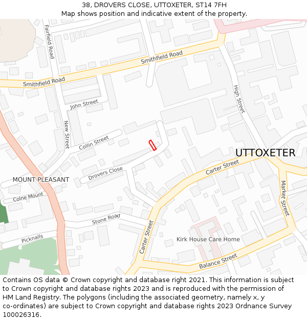 38, DROVERS CLOSE, UTTOXETER, ST14 7FH: Location map and indicative extent of plot