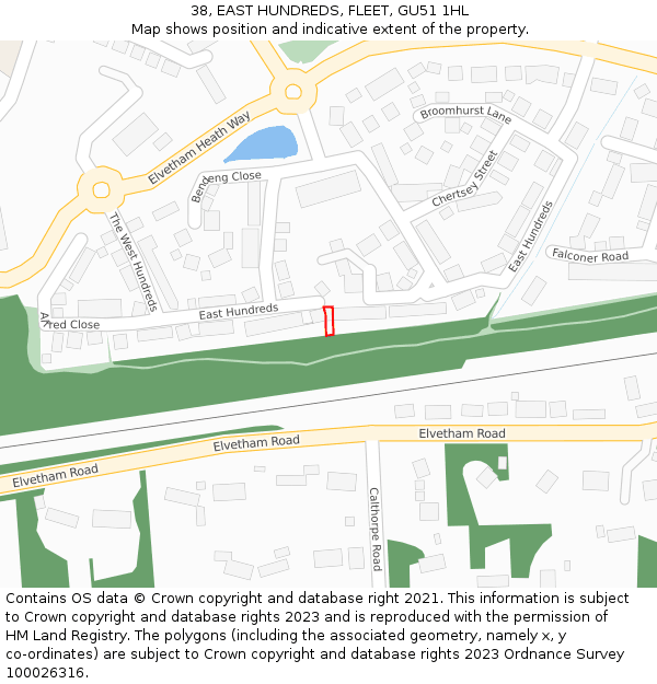 38, EAST HUNDREDS, FLEET, GU51 1HL: Location map and indicative extent of plot