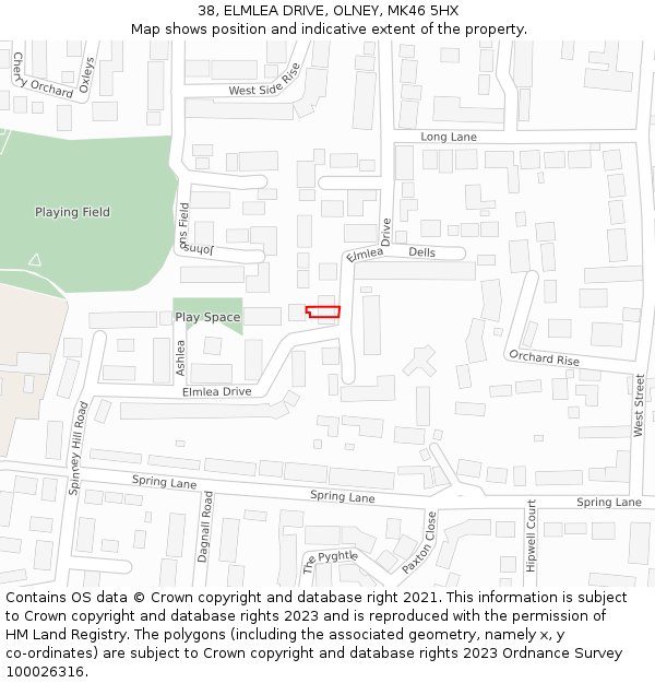 38, ELMLEA DRIVE, OLNEY, MK46 5HX: Location map and indicative extent of plot
