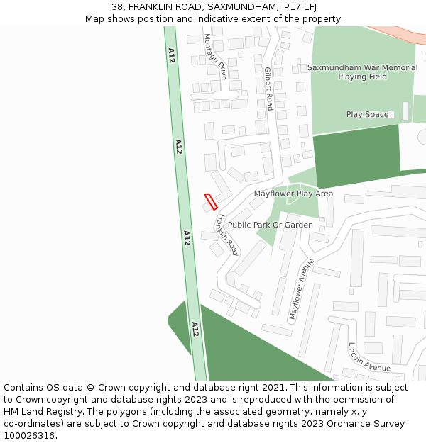 38, FRANKLIN ROAD, SAXMUNDHAM, IP17 1FJ: Location map and indicative extent of plot