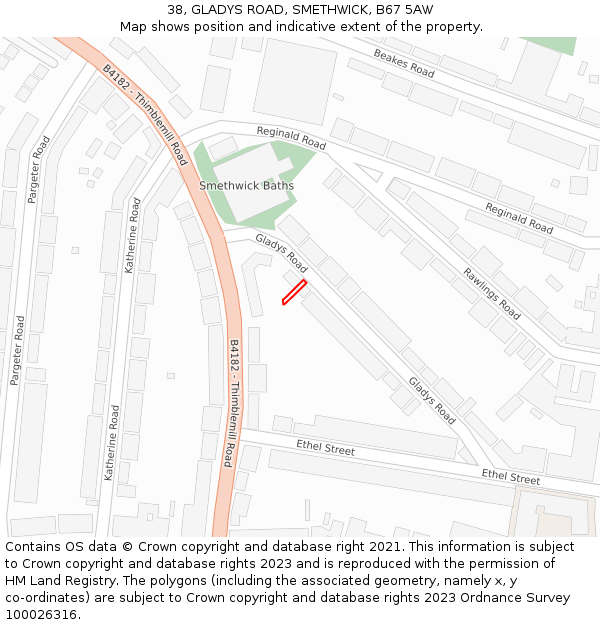 38, GLADYS ROAD, SMETHWICK, B67 5AW: Location map and indicative extent of plot