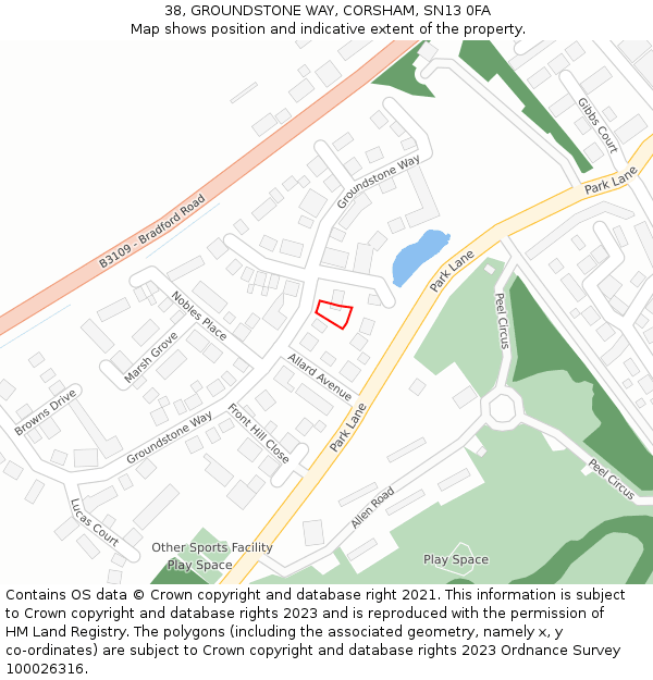 38, GROUNDSTONE WAY, CORSHAM, SN13 0FA: Location map and indicative extent of plot
