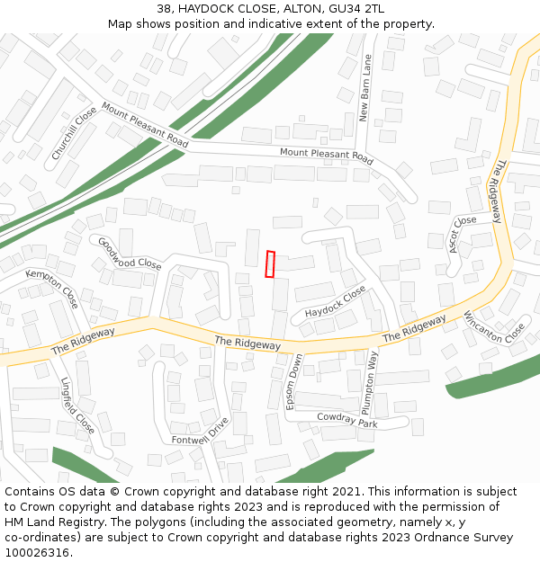 38, HAYDOCK CLOSE, ALTON, GU34 2TL: Location map and indicative extent of plot