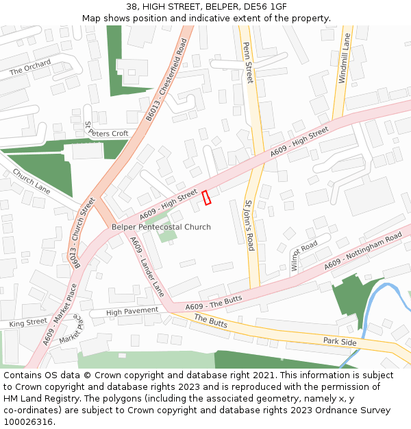 38, HIGH STREET, BELPER, DE56 1GF: Location map and indicative extent of plot