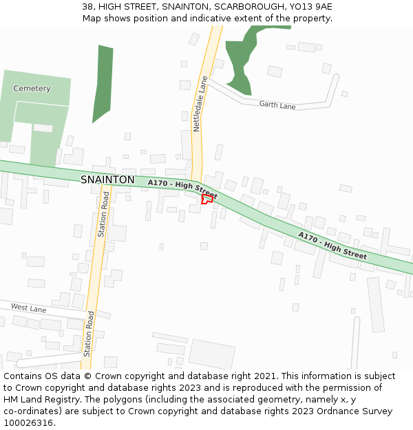 38, HIGH STREET, SNAINTON, SCARBOROUGH, YO13 9AE: Location map and indicative extent of plot