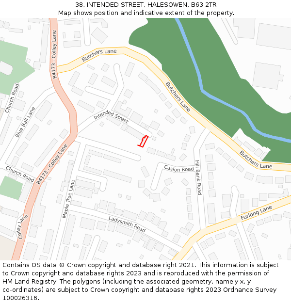 38, INTENDED STREET, HALESOWEN, B63 2TR: Location map and indicative extent of plot