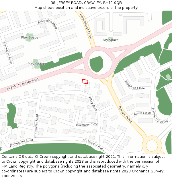 38, JERSEY ROAD, CRAWLEY, RH11 9QB: Location map and indicative extent of plot