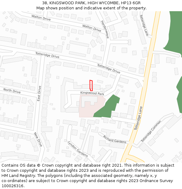38, KINGSWOOD PARK, HIGH WYCOMBE, HP13 6GR: Location map and indicative extent of plot