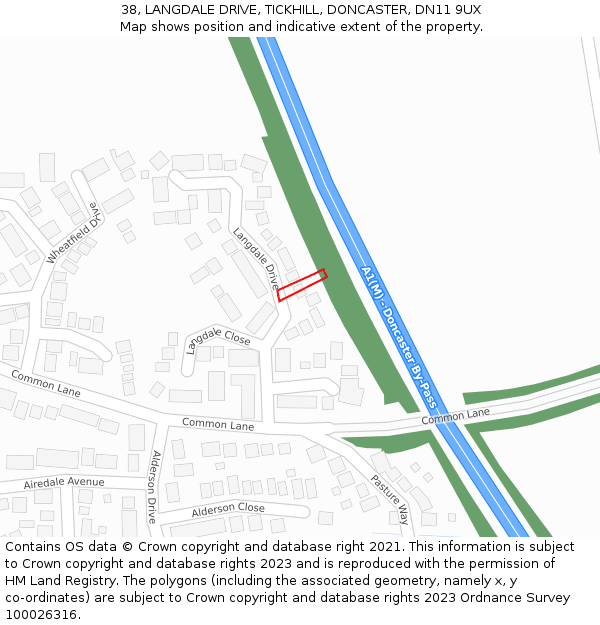 38, LANGDALE DRIVE, TICKHILL, DONCASTER, DN11 9UX: Location map and indicative extent of plot