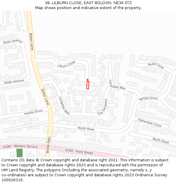 38, LILBURN CLOSE, EAST BOLDON, NE36 0TZ: Location map and indicative extent of plot