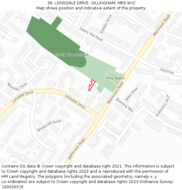 38, LONSDALE DRIVE, GILLINGHAM, ME8 9HZ: Location map and indicative extent of plot