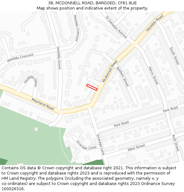 38, MCDONNELL ROAD, BARGOED, CF81 8UE: Location map and indicative extent of plot