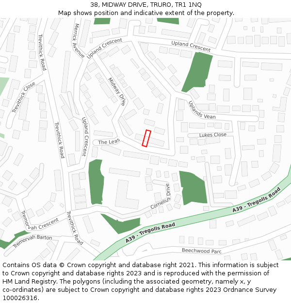 38, MIDWAY DRIVE, TRURO, TR1 1NQ: Location map and indicative extent of plot