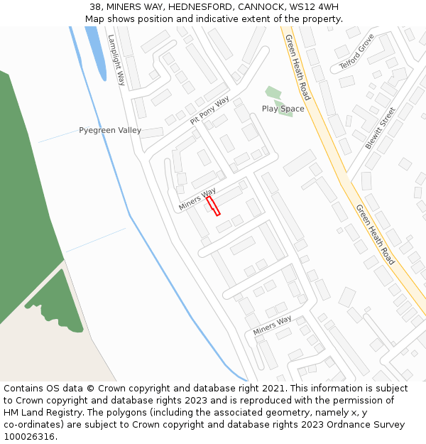 38, MINERS WAY, HEDNESFORD, CANNOCK, WS12 4WH: Location map and indicative extent of plot