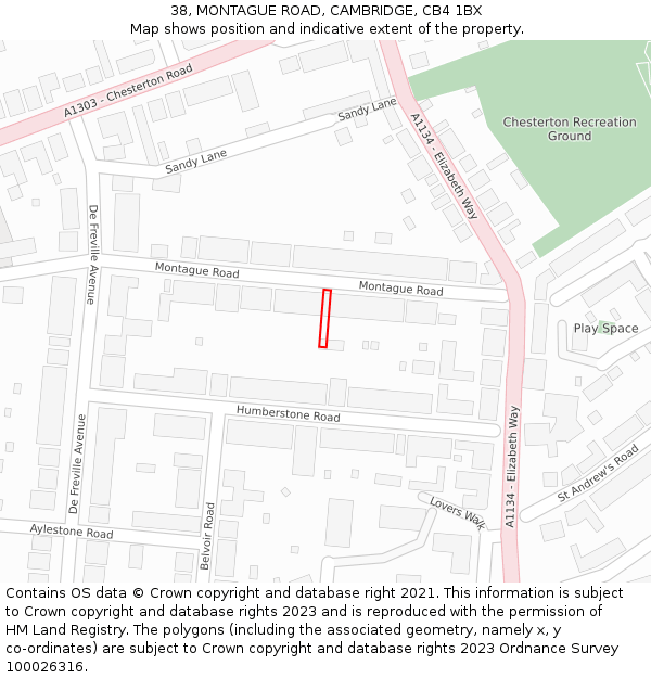 38, MONTAGUE ROAD, CAMBRIDGE, CB4 1BX: Location map and indicative extent of plot