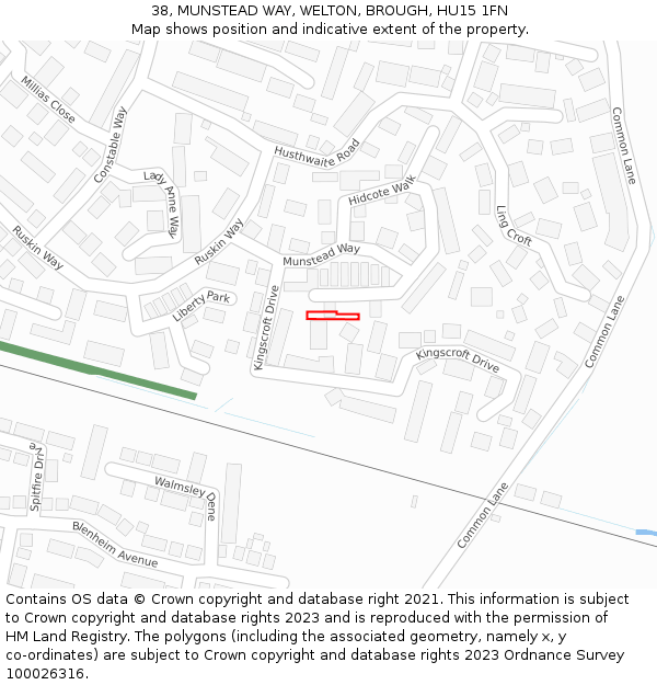 38, MUNSTEAD WAY, WELTON, BROUGH, HU15 1FN: Location map and indicative extent of plot