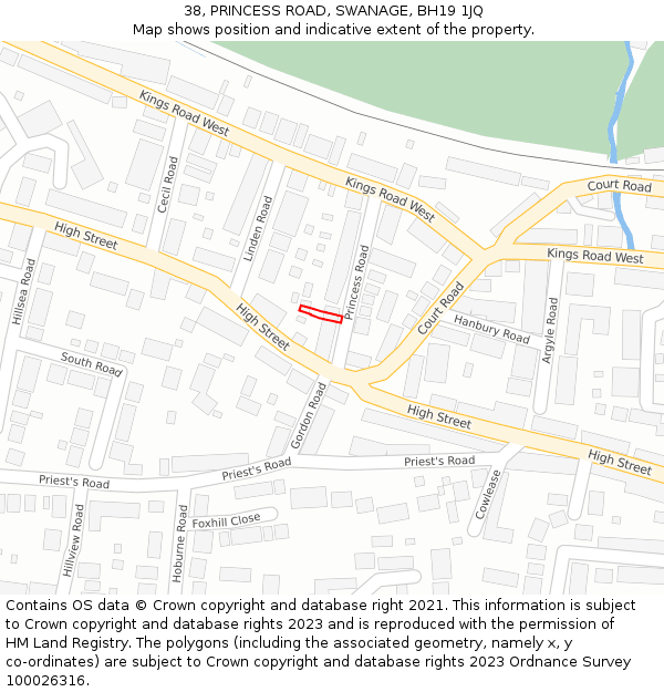 38, PRINCESS ROAD, SWANAGE, BH19 1JQ: Location map and indicative extent of plot
