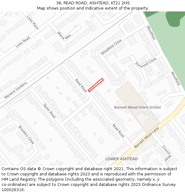 38, READ ROAD, ASHTEAD, KT21 2HS: Location map and indicative extent of plot