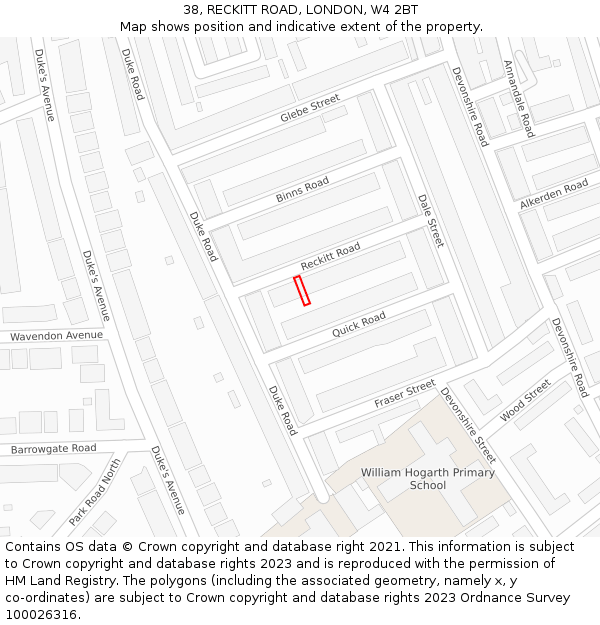 38, RECKITT ROAD, LONDON, W4 2BT: Location map and indicative extent of plot