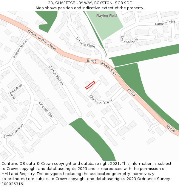 38, SHAFTESBURY WAY, ROYSTON, SG8 9DE: Location map and indicative extent of plot