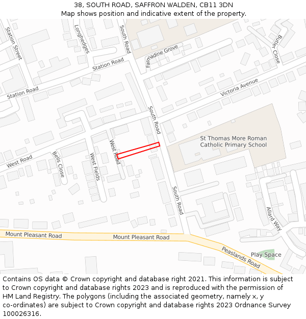 38, SOUTH ROAD, SAFFRON WALDEN, CB11 3DN: Location map and indicative extent of plot