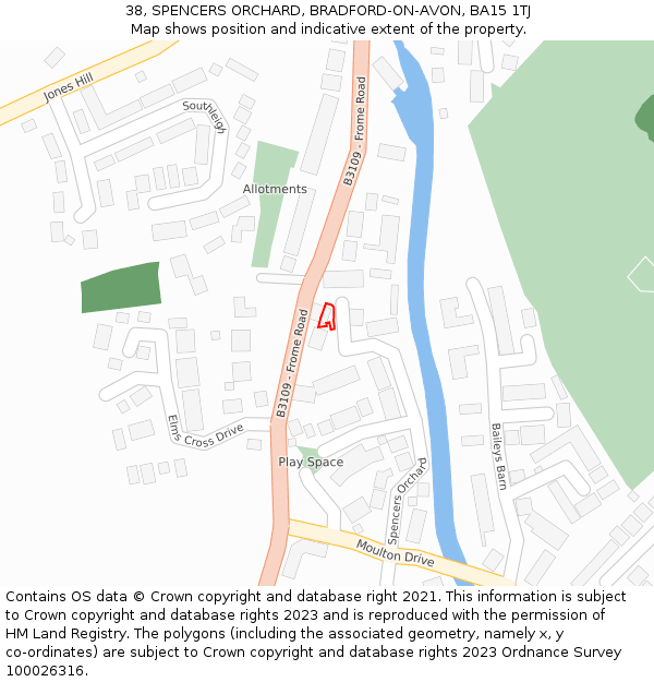 38, SPENCERS ORCHARD, BRADFORD-ON-AVON, BA15 1TJ: Location map and indicative extent of plot