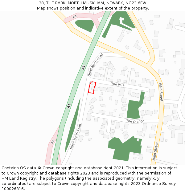 38, THE PARK, NORTH MUSKHAM, NEWARK, NG23 6EW: Location map and indicative extent of plot